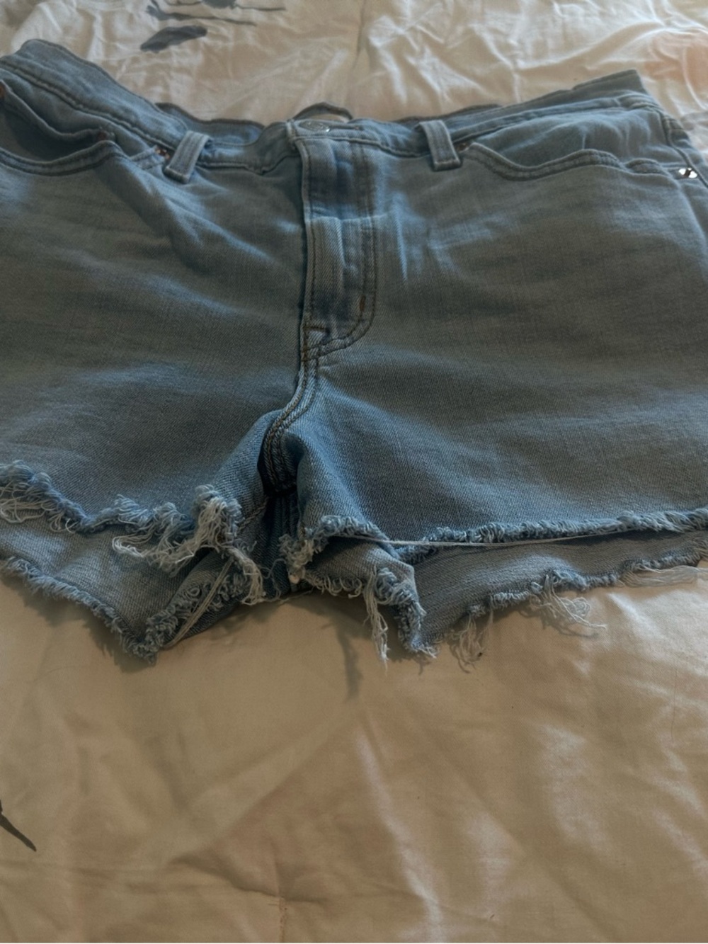 Levi's Light Blue Frayed Hem Denim Shorts 501 High Rise